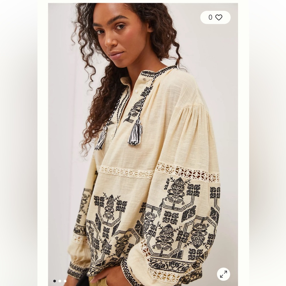Antik Batik Cream and Black Embroidered Blouse